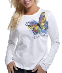 del sol women's color-changing shirt - watercolor butterfly